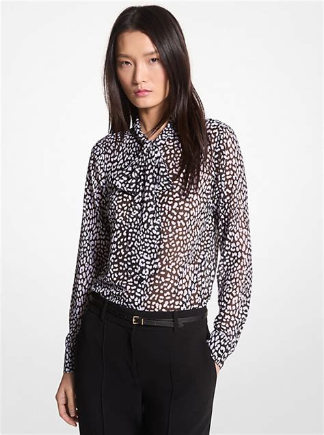 michael michael kors animal print tie neck shirtdress|Graphic Leopard Print Georgette Tie.